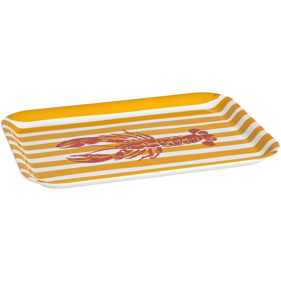 15% korting - Leen Bakker - Dienblad Kreeft Geel/wit - 43x32 Cm - Melamine - Geel#Wit