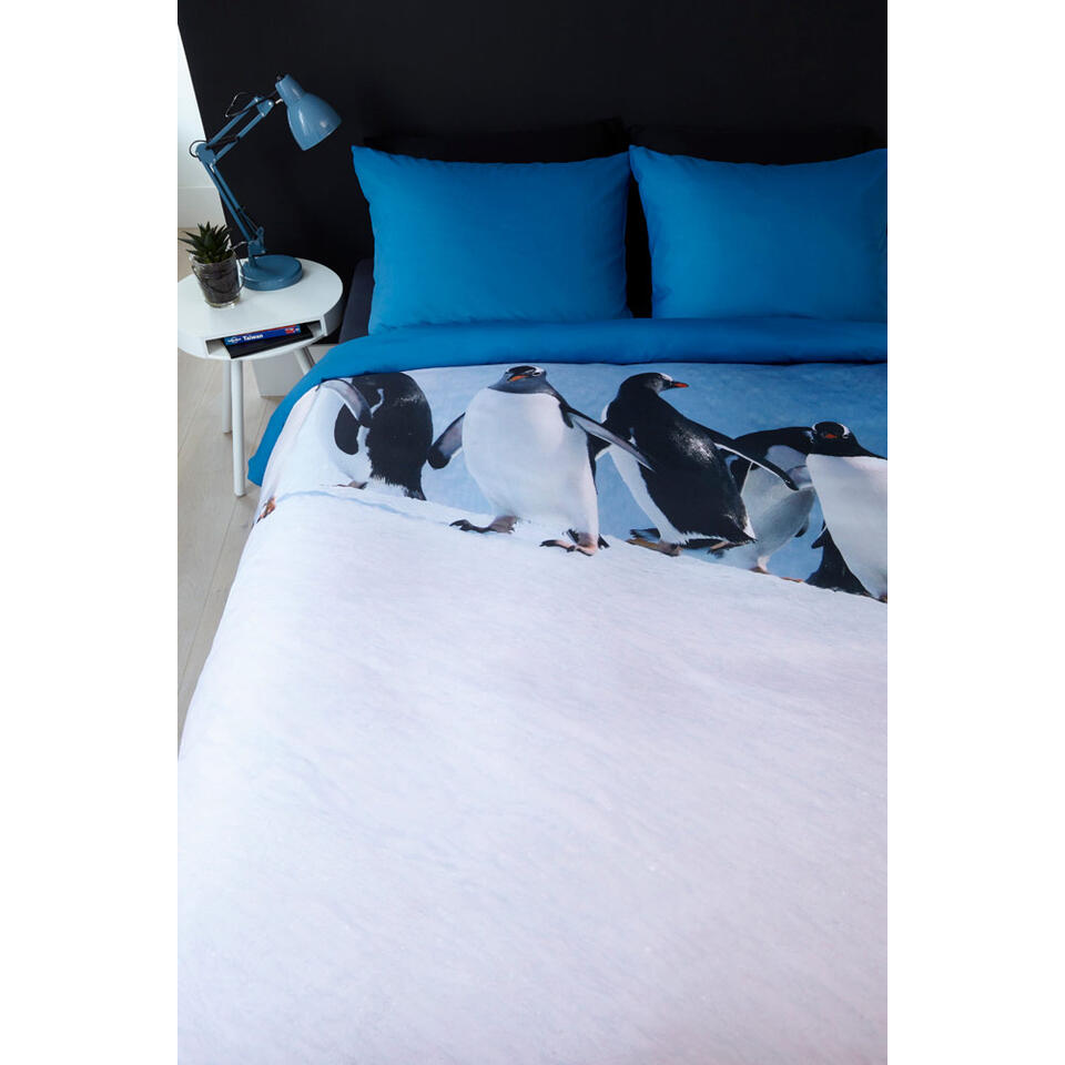 Ambiante dekbedovertrek Penguins - blauw - 200x200/220 cm - Leen Bakker