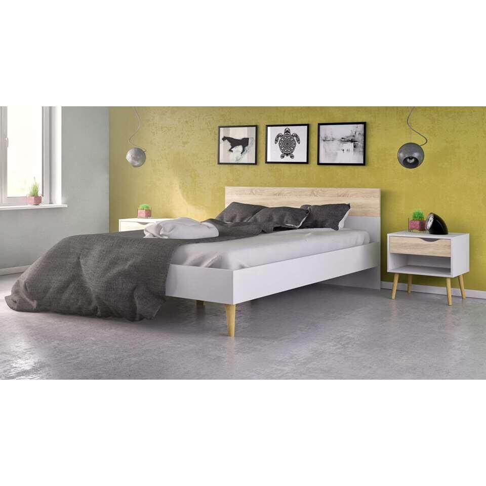 Bed Delta - wit/eikenkleur - 140x200 cm