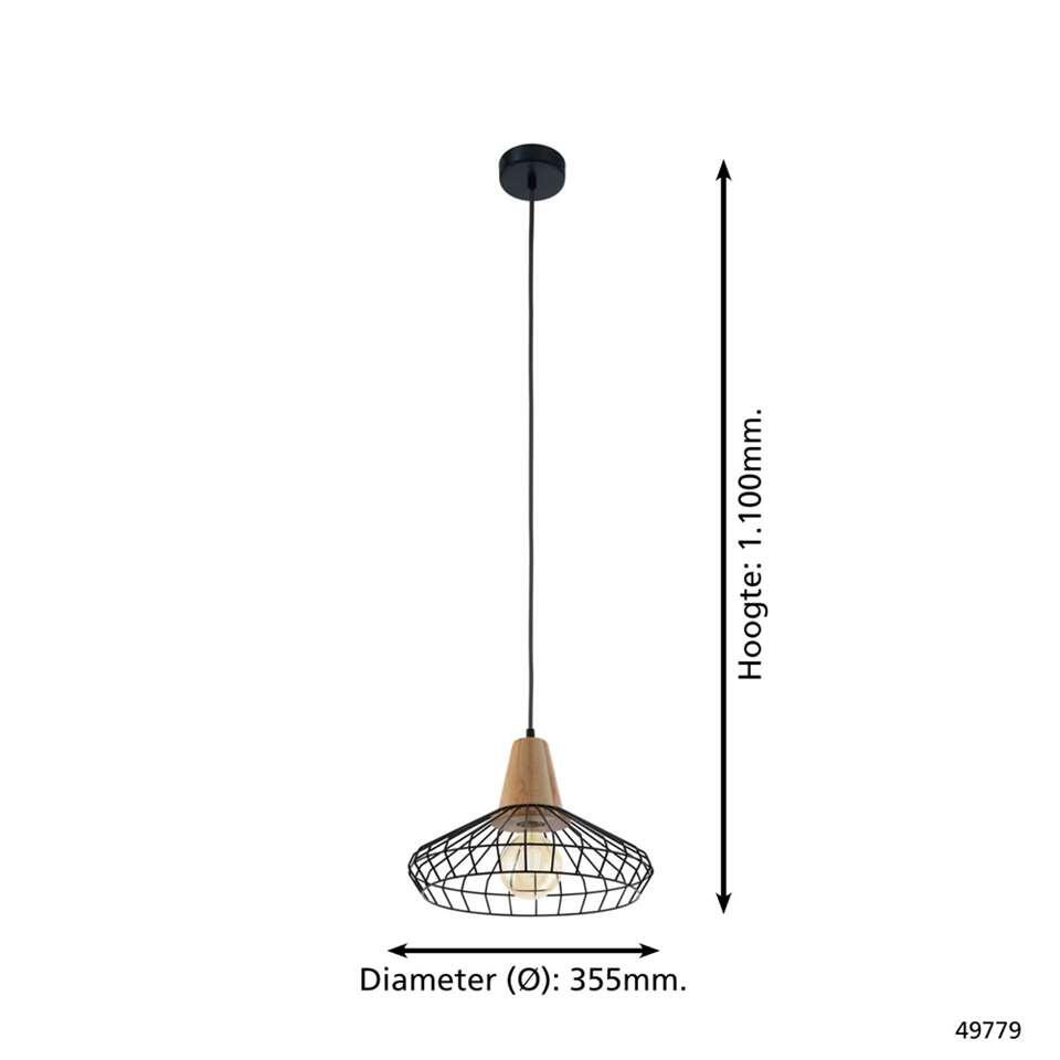 EGLO hanglamp Norham - zwart/hout - Ø35 cm