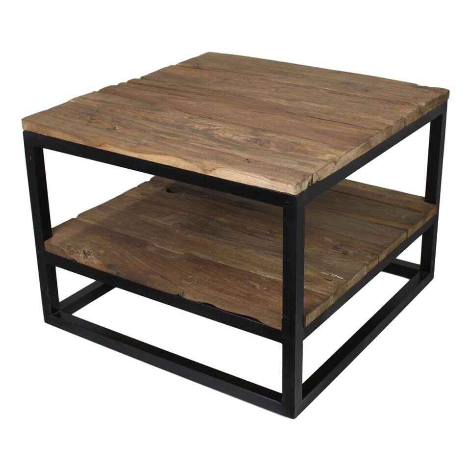 HSM Collection salontafel met onderplank Leroy - naturel/mat zwart - 60x60x44 cm
