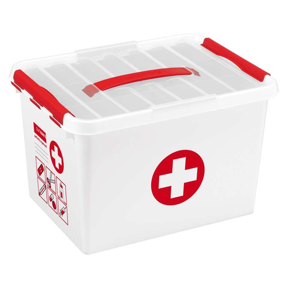 Stapelbare opbergbox EHBO 22 liter wit/rood - 26x30x40 | Leen Bakker