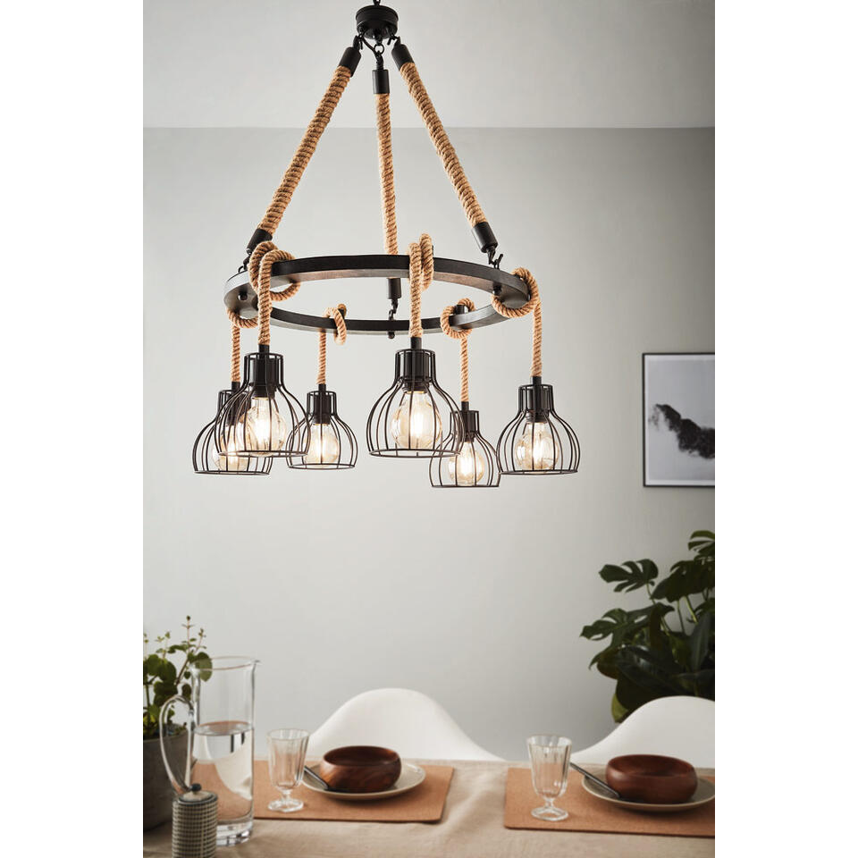 EGLO hanglamp 6-lichts Rampside - zwart/amber