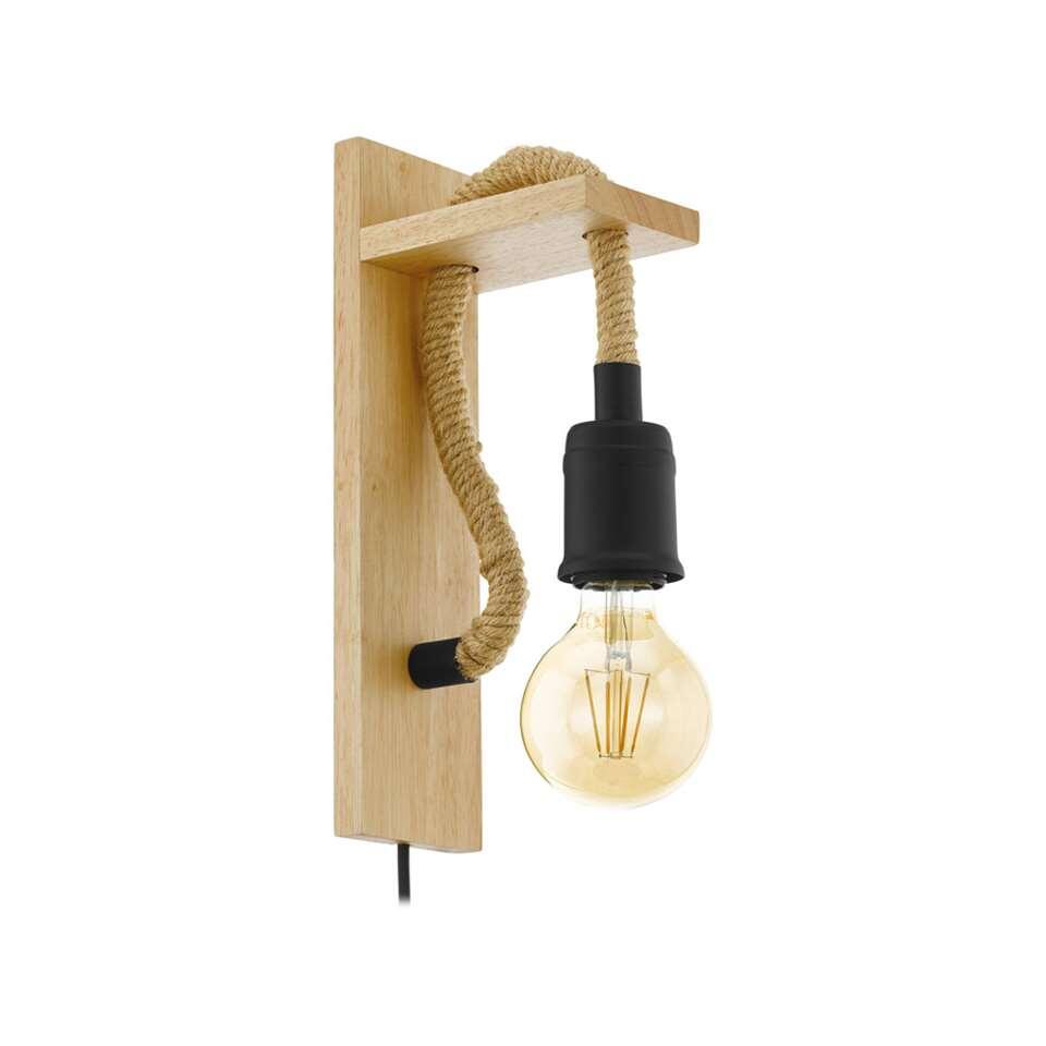 vandaag stel voor Elektrisch EGLO wandlamp Rampside - zwart/hout | Leen Bakker
