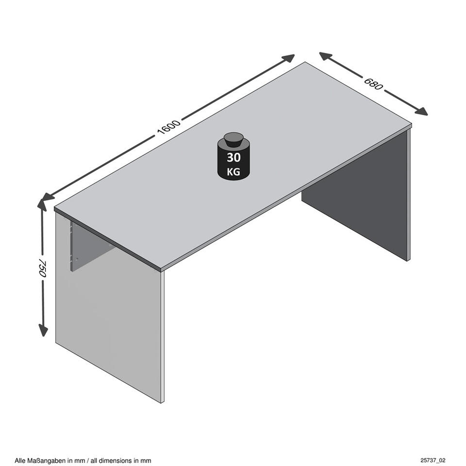 Bureau Brick - betonkleur - 75,5x160x68 cm