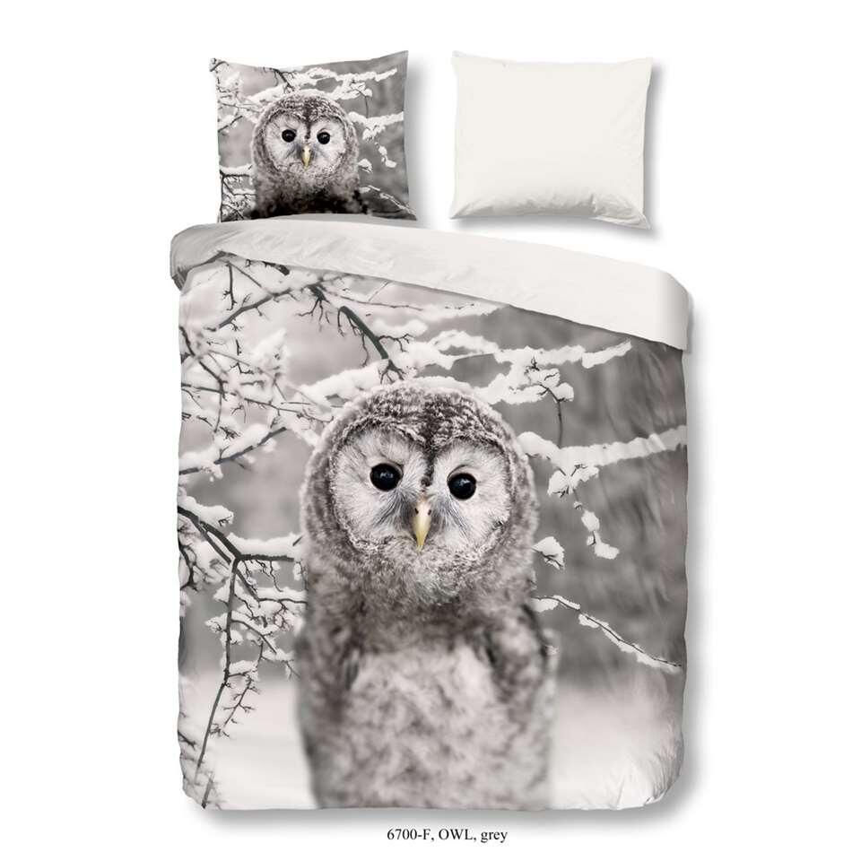 Good Morning dekbedovertrek Owl - grijs 140x200/220 | Leen Bakker