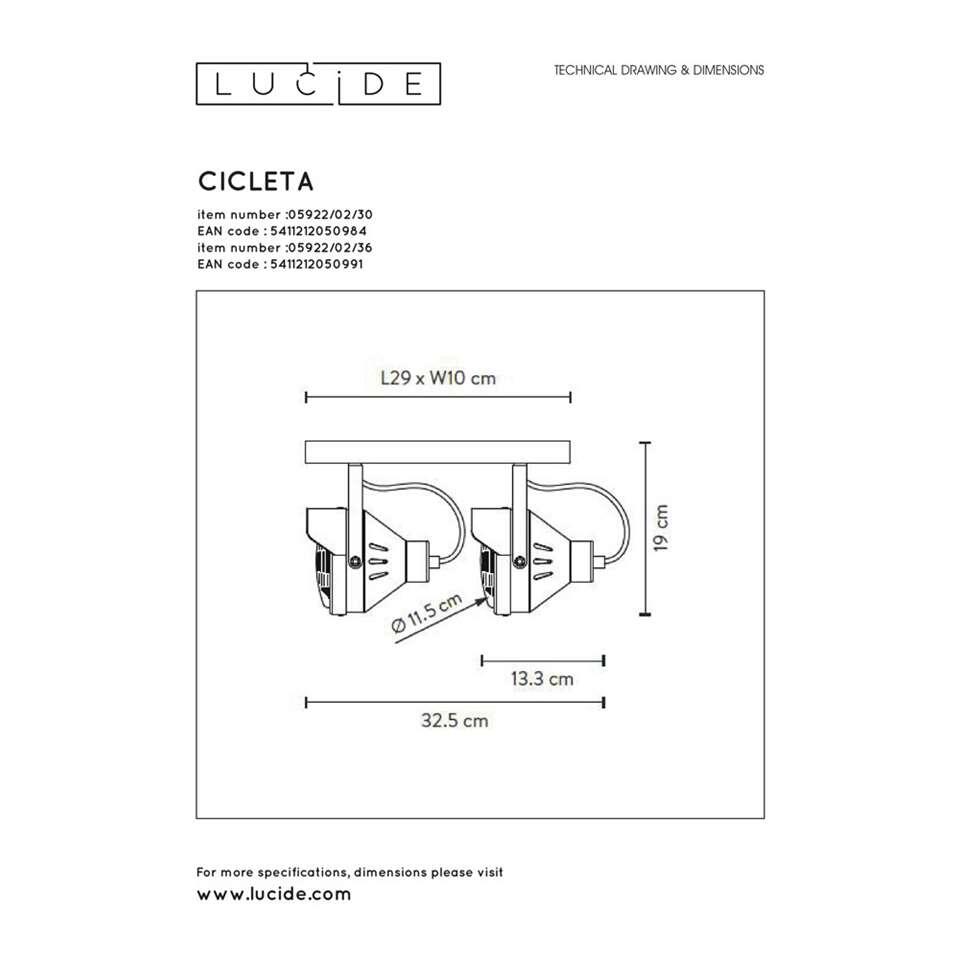 Lucide plafondspot Cicleta 2 lichts - zwart