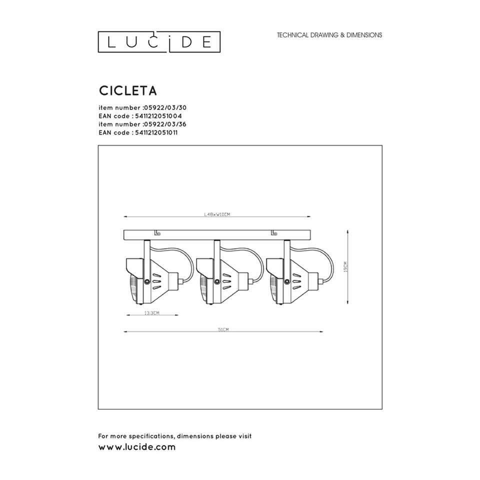 Lucide plafondspot Cicleta 3 lichts - zwart