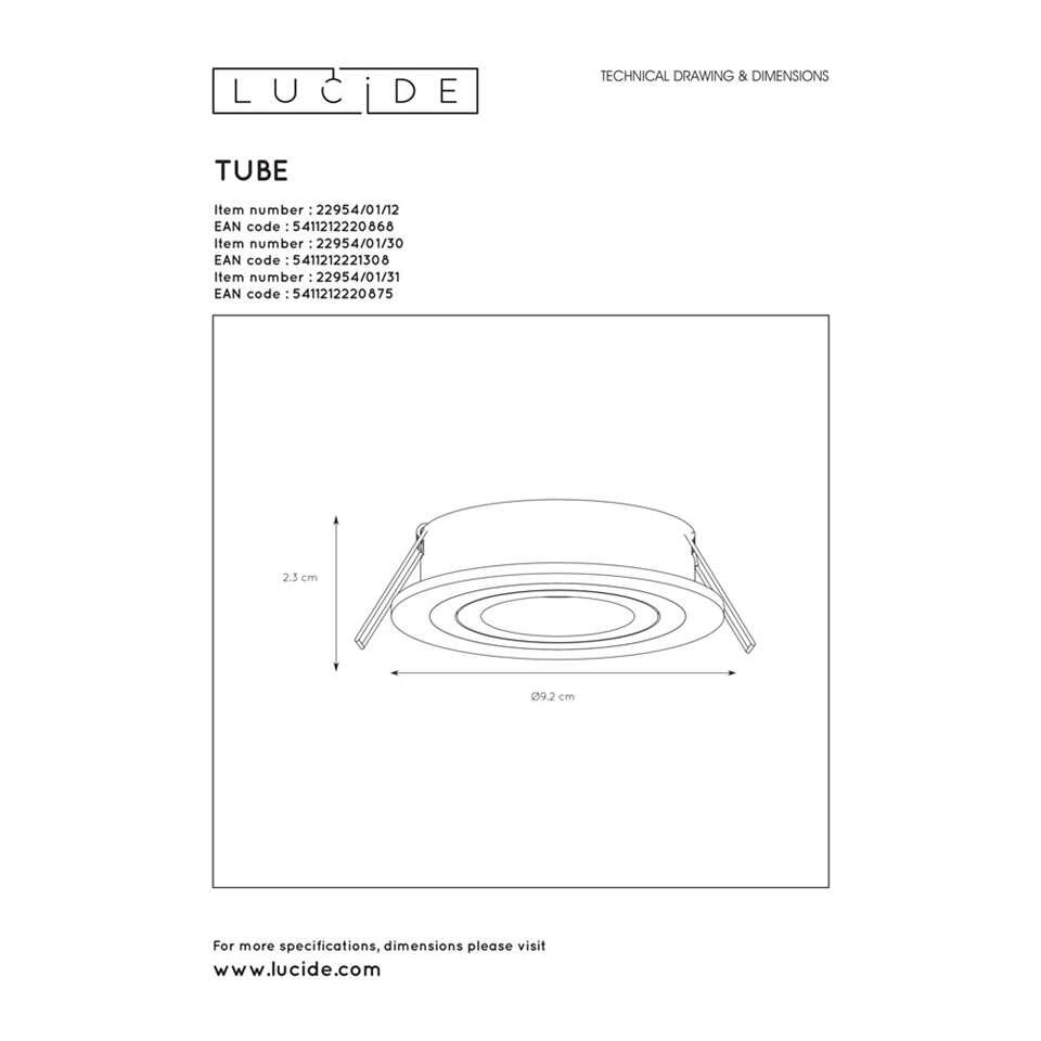 Lucide inbouwspot Tube - zwart - Ø9 cm