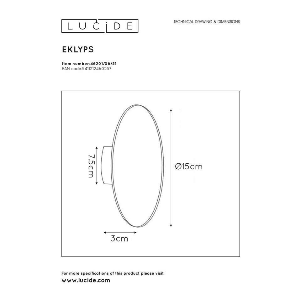 Lucide wandlamp Eklyps LED - wit - Ø 15 cm