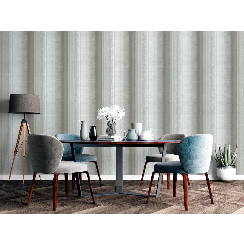 Dutch Wallcoverings Behang - Loft Streep Grijs/blauw - 0.53x10,05m ...