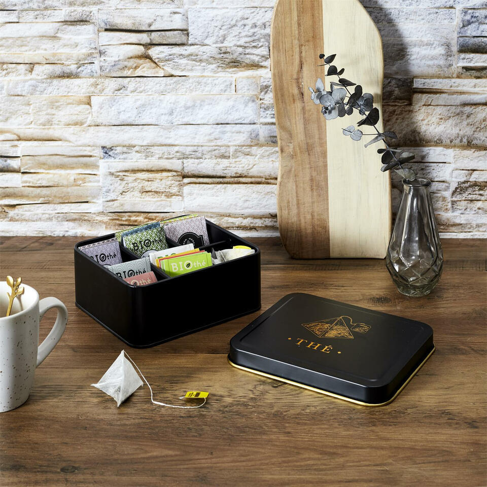 Tea 6-Sectie Platte Theezakjesdoos Met Scharnierdeksel – Blank – 20,3 X 15,7 X 6,8 Cm