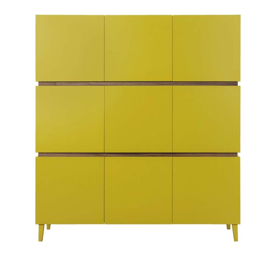STOCK kast New York - walnoot/geel - 3 elementen - Leen Bakker