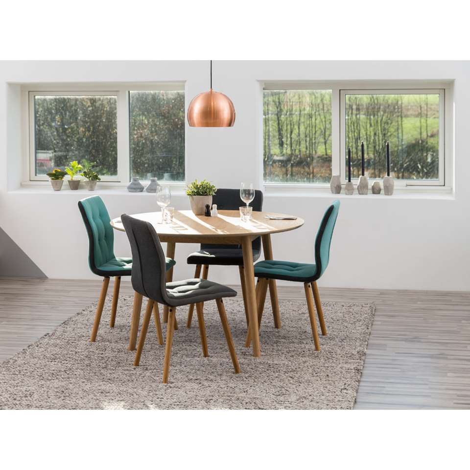 Eethoek Ulfborg (tafel met 4 stoelen) - grijs/blauw | Leen Bakker