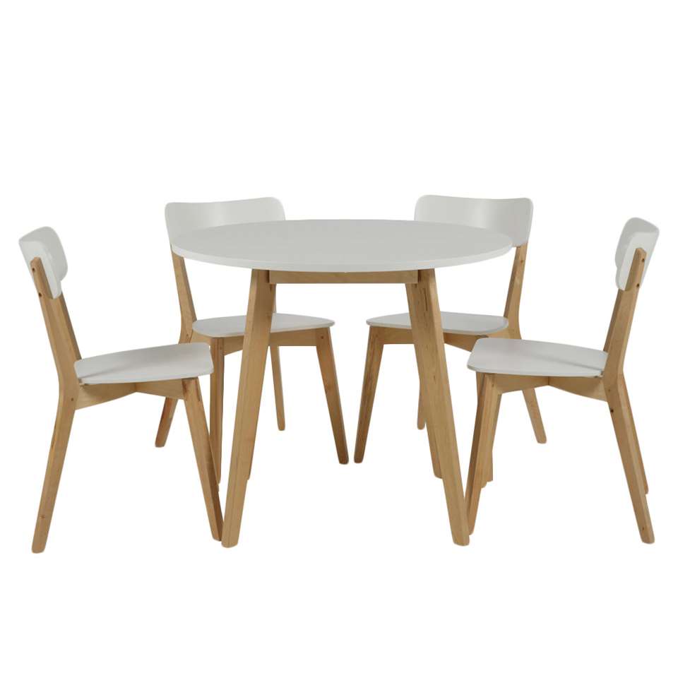verhaal rammelaar Merg Eethoek Aalborg (tafel met 4 stoelen) - wit/eiken | Leen Bakker