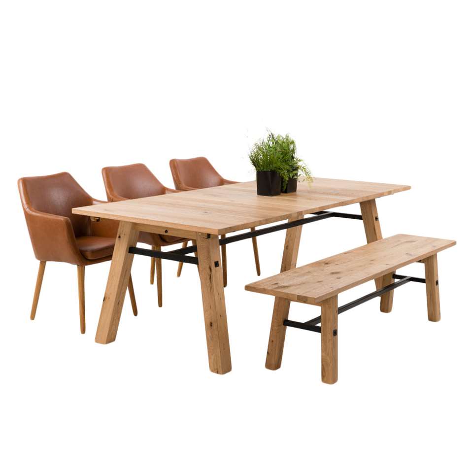 Eethoek Norsholm Uppsala (tafel met 3 stoelen + bank) bruin/zwart