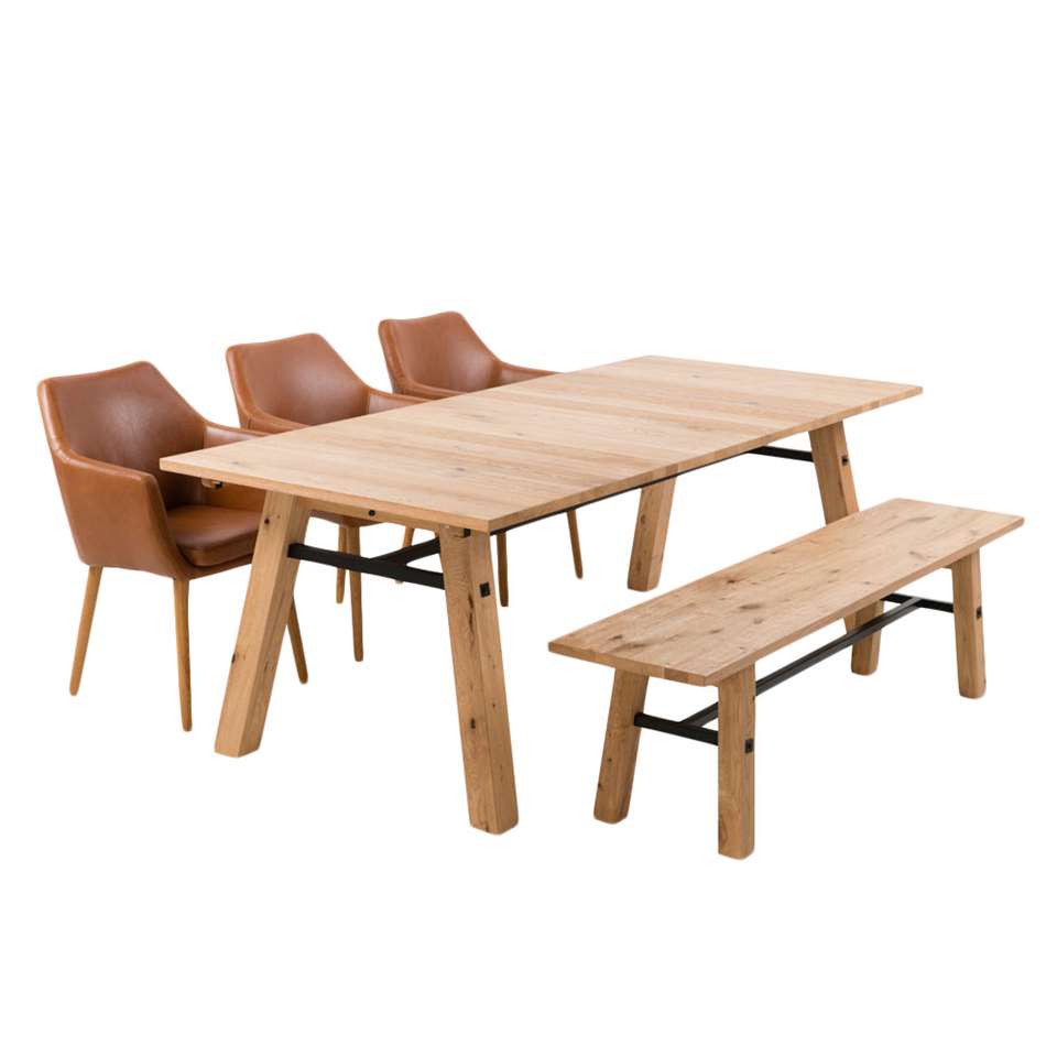 Veilig piek staal Eethoek Norsholm Uppsala (tafel met 3 stoelen + bank) - bruin/zwart | Leen  Bakker