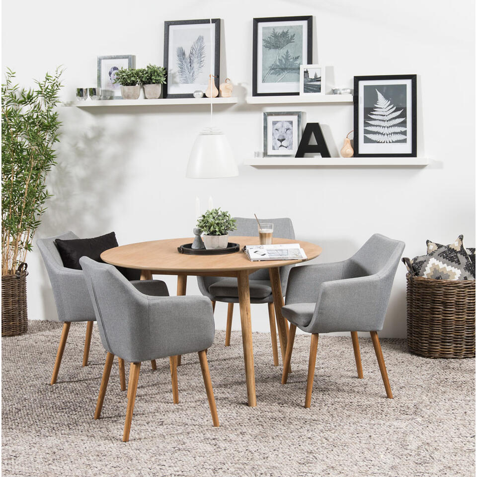 Eethoek Ulfborg Uppsala (tafel met stoelen) - bruin/grijs | Leen