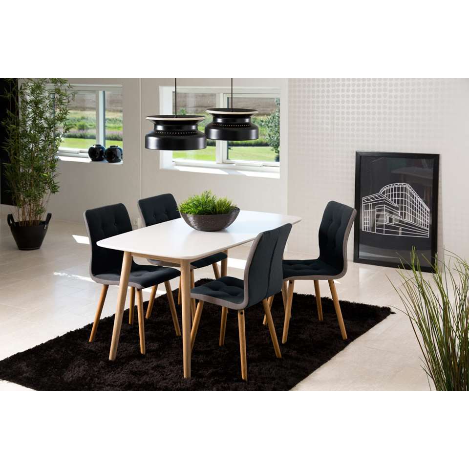 bureau hoorbaar Volwassen Eethoek Ulfborg Skagen (tafel met 4 stoelen) - wit/donkergrijs | Leen Bakker