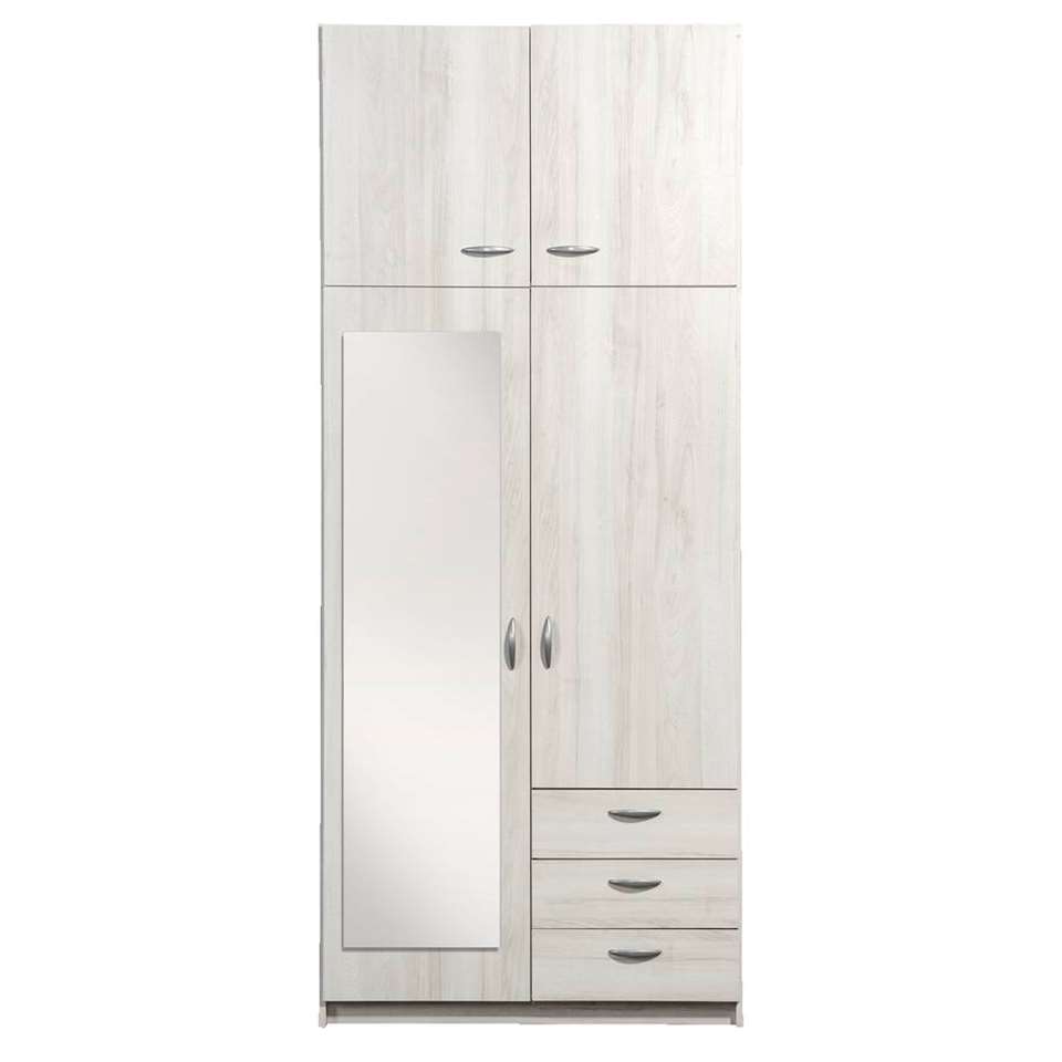Kledingkast Varia 2-deurs met opzetkast spiegel - white wash - cm Leen Bakker