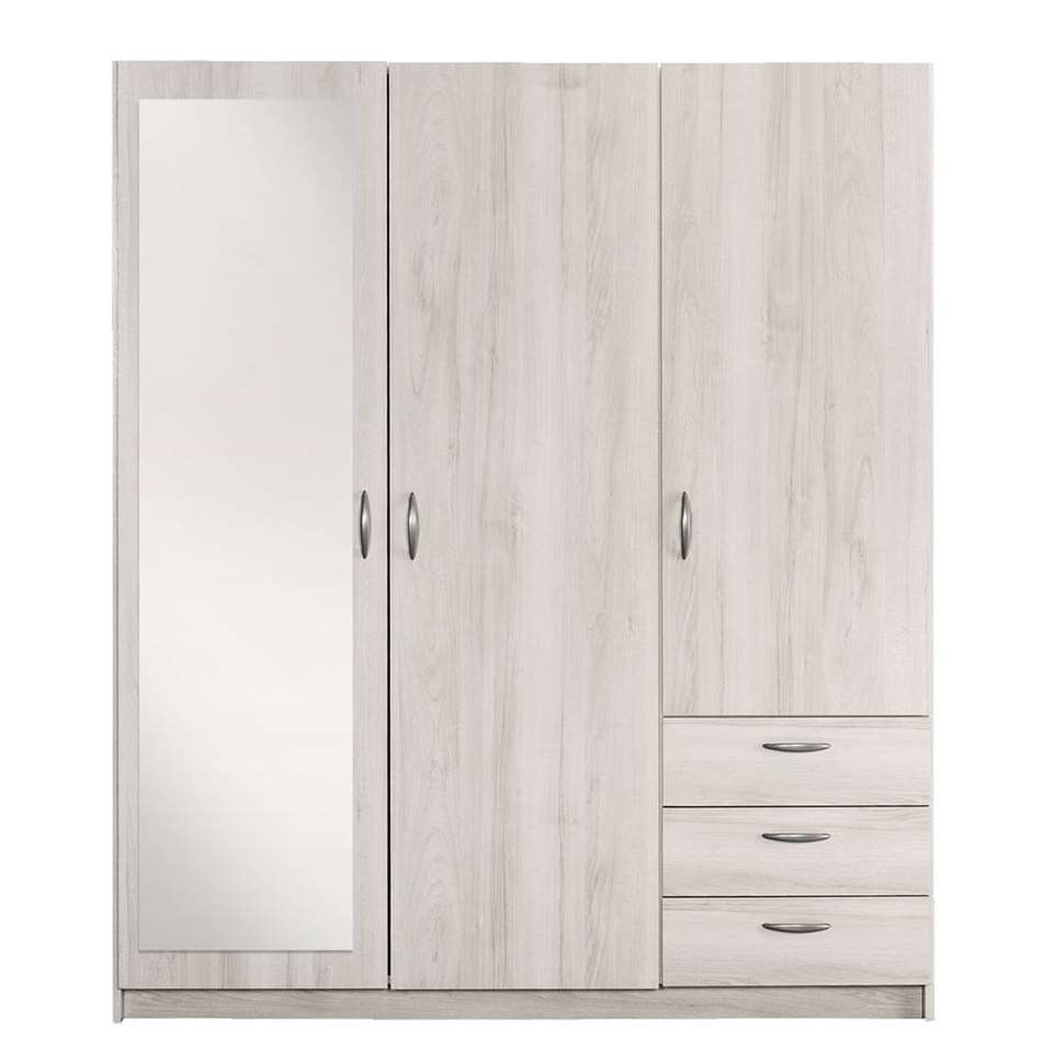 moe Onderscheid Componeren Kledingkast Varia 3-deurs met spiegel - white wash - 171x146x50 cm | Leen  Bakker