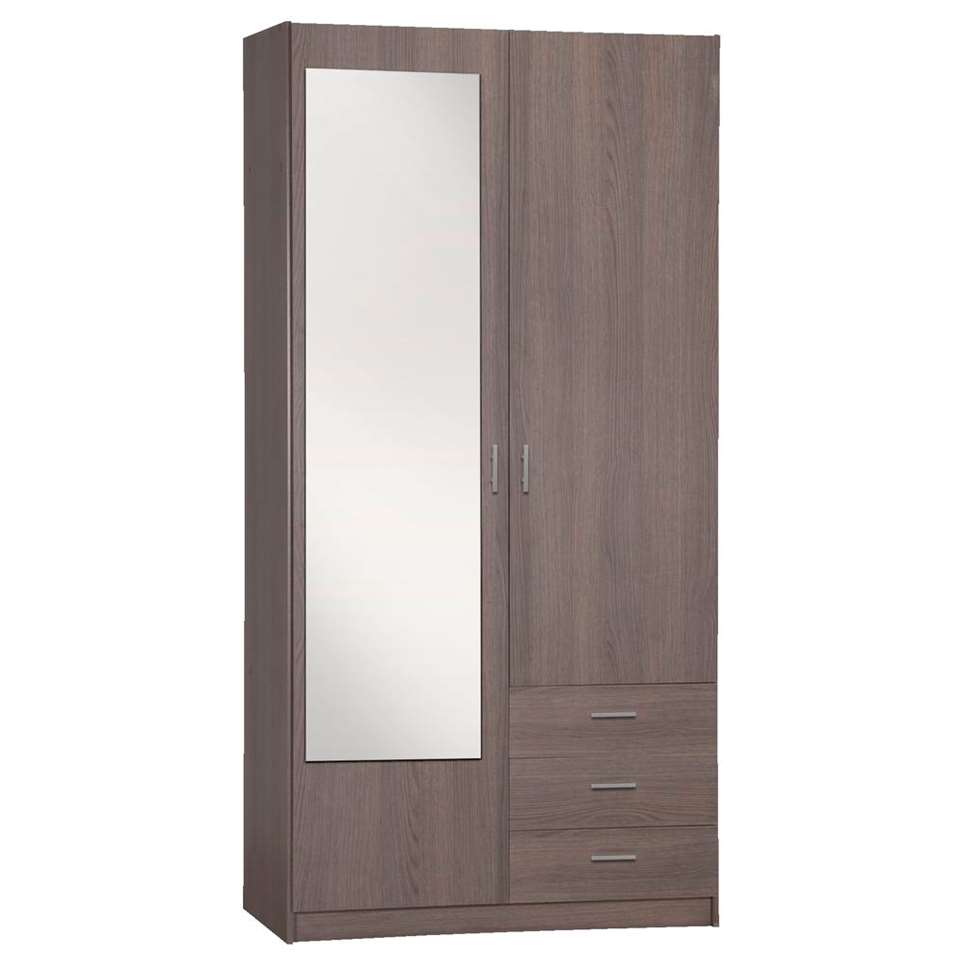 Kledingkast 2-deurs met spiegel - eiken - 200x100x51 | Leen Bakker