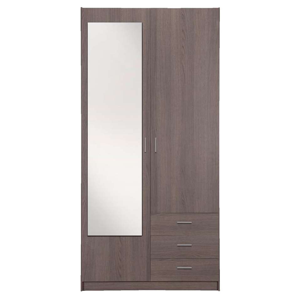 Kledingkast 2-deurs met spiegel - eiken - 200x100x51 | Leen Bakker