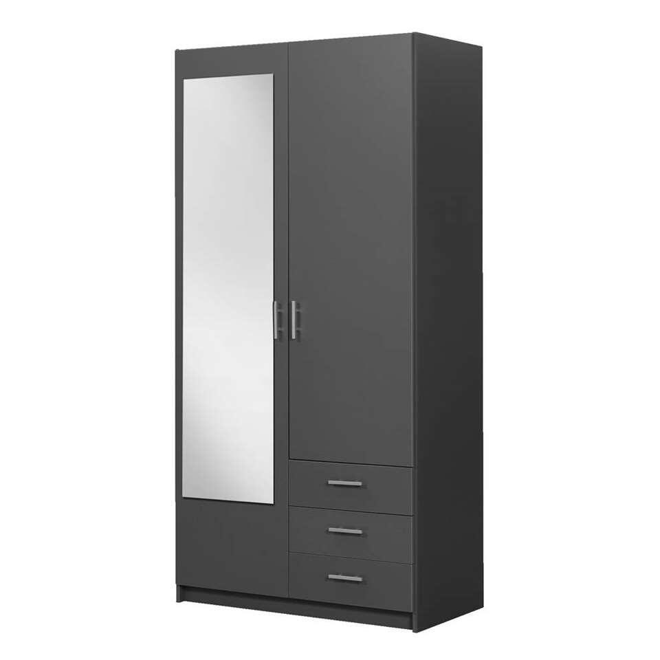 voor Gezamenlijke selectie hangen Kledingkast Sprint 2-deurs inclusief spiegel - donkergrijs - 200x100x51 cm  | Leen Bakker