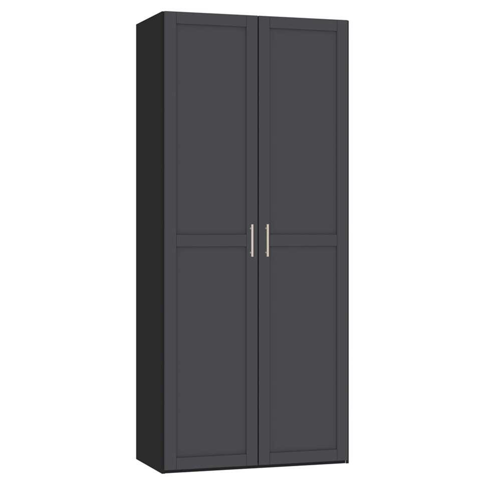 Onderhoud gevolgtrekking Droogte Kledingkast STOCK 2-deurs - zwart/antraciet - 236x101,9x56,5 cm | Leen  Bakker