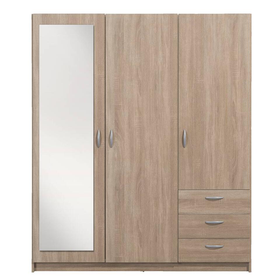 Aanpassing constant Beurs Kledingkast Varia 3-deurs inclusief spiegel - licht eiken - 175x146x50 cm |  Leen Bakker