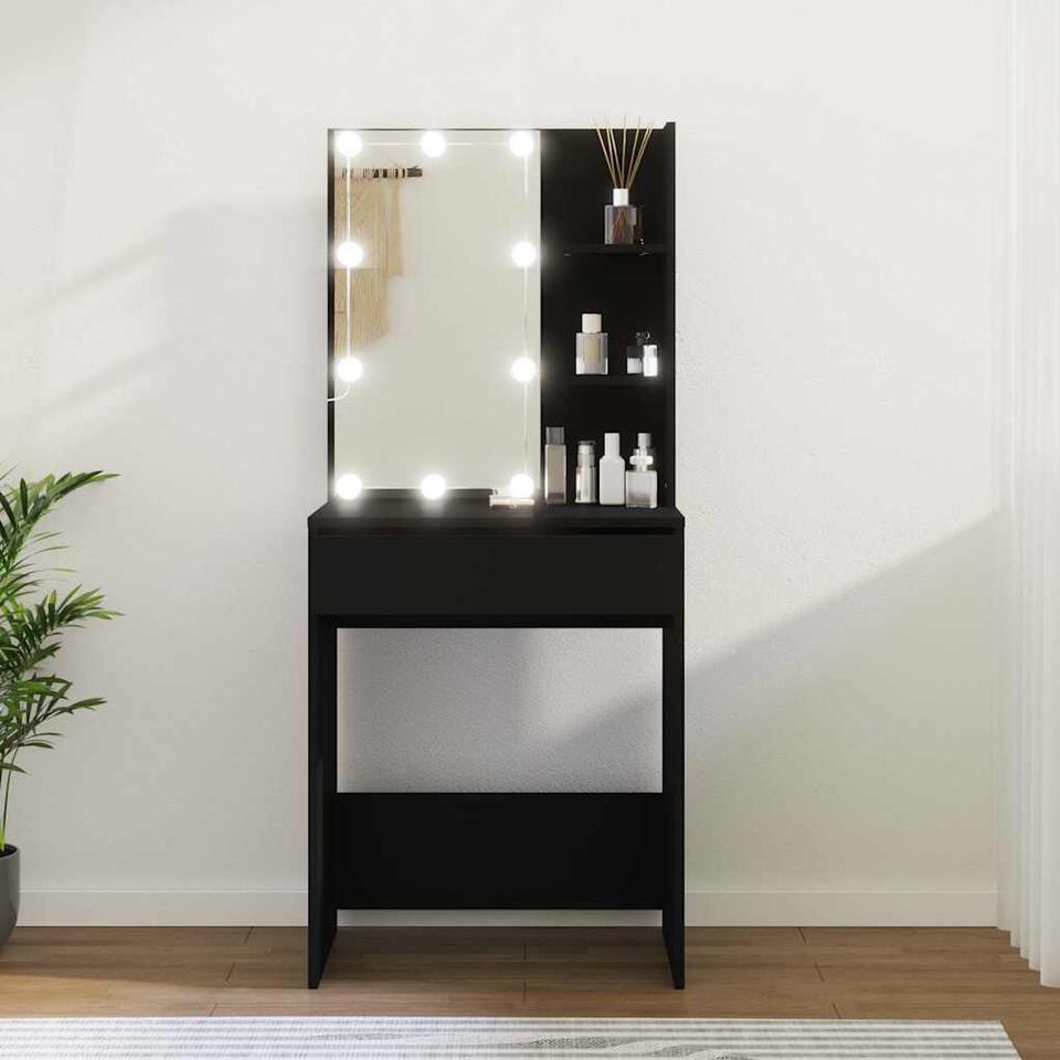 vidaXL Modern Black Oak Vanity Table With Built-in Mirror And Plenty Of Storage | Stylish Care Drawers For Makeup Use | Ideal Furniture Station For Bedroom | Saving Space