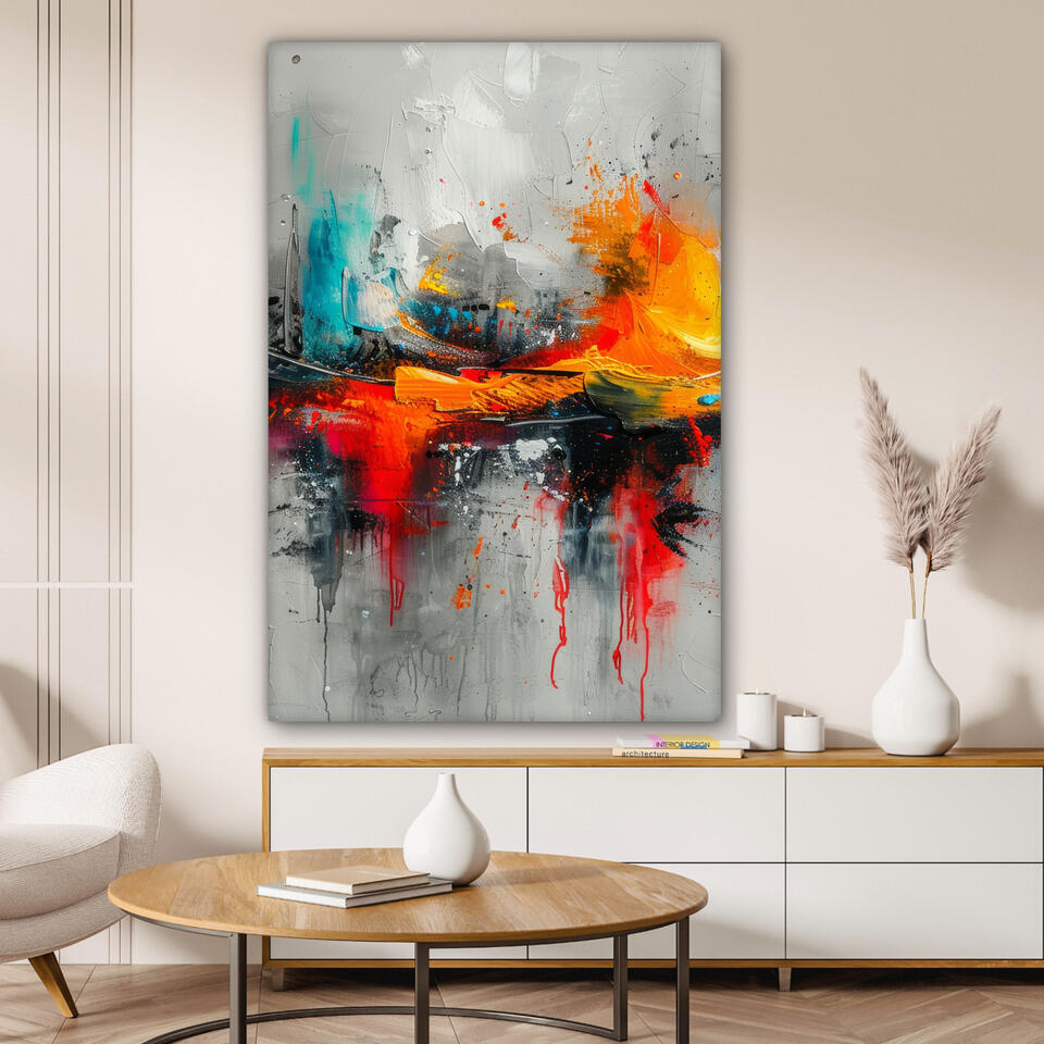 Canvas Schilderij 80x120 cm Moderne kunst - Oranje - Grijs