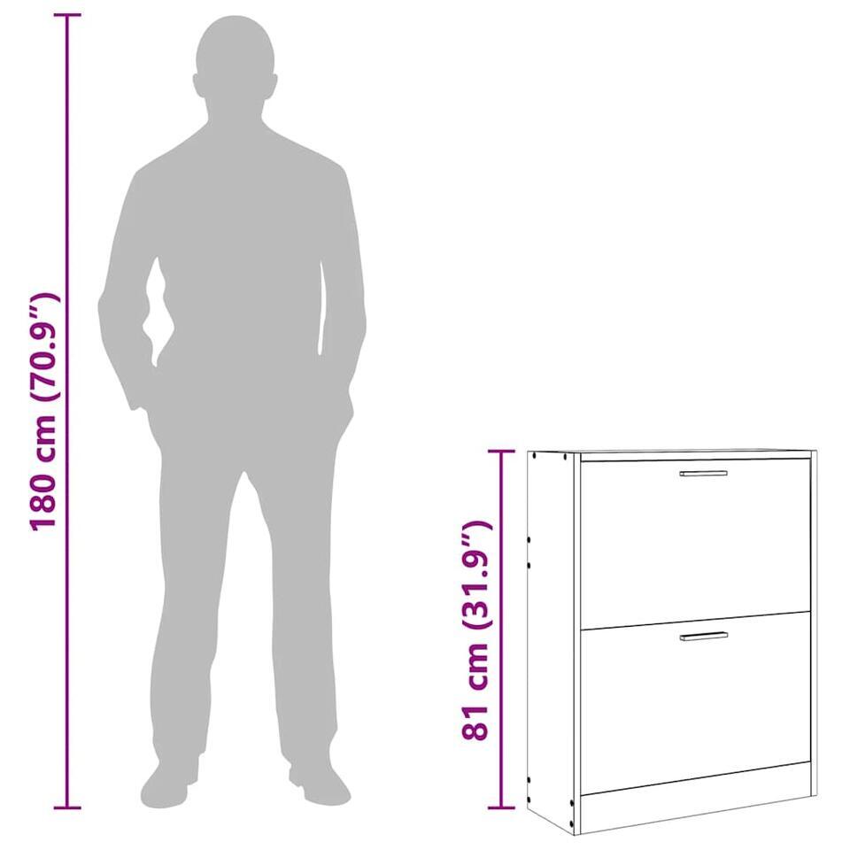 Schoenenkast met spiegel 2-laags 63x17x67 cm hoogglans wit kopen