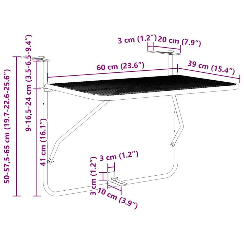 Inklapbare balkontafel staal vierkant, Lichtgruen Inklapbare balkontafel staal vierkant, Lichtgruen